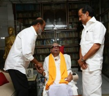 SuperStar Rajinikanth meets DMK chief Dr.Kalaignar Karunanidhi today evening at Gopalapuram residence
